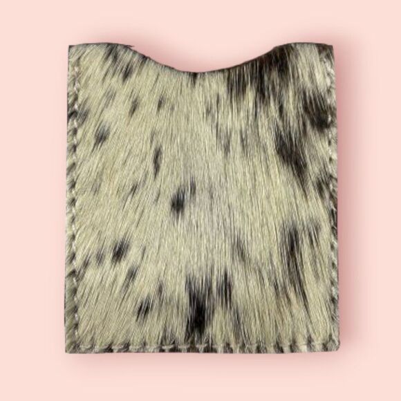 Stick On Card Wallet for Phone or Boots Speckled Cowhide White Black - Picture 1 of 1